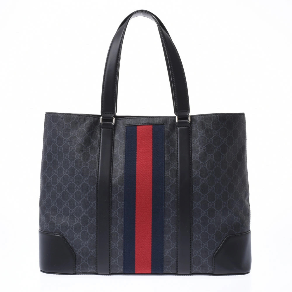 GUCCI GG Supreme Sherry Black Leather Tote Bag